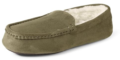 Amazon Essentials Herren Mokassin-Hausschuhe, Dunkles Olivgrün Mikro Wildleder, 39.5 EU