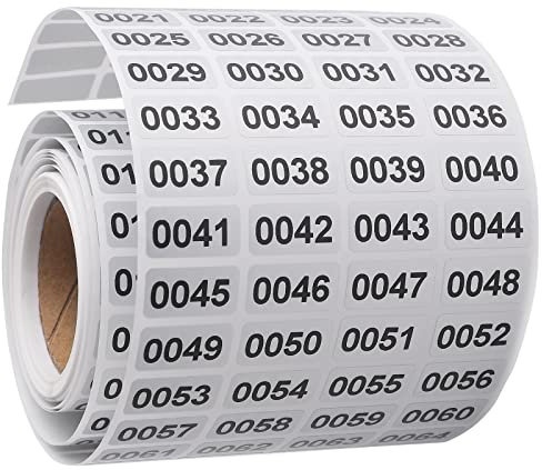1-2100 Zahlen Aufkleber, 2100 Stück Selbstklebende Wasserfeste Etikette Aufkleber 0001-2100 Konsekutiv Nummer Inventar-Aufkleber Zum Sortieren Organisieren Ordnen - Silber+Schwarz (1x1.9 cm, 1 Rolle)