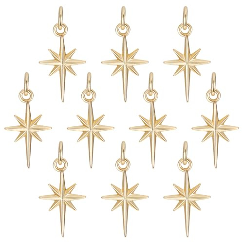Beebeecraft 1 Box 12 Stück NordsternCharm 18 Karat Vergoldet SternAnhängerCharms Mit Biegering 10x17 mm Für DIYSchmuckherstellung Halskette Armband