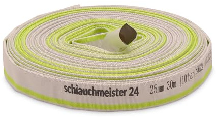 Ø 1 Zoll - 25 mm, 30 m Flachschlauch | Bauschlauch | Industrieschlauch | Synthetischer Gummi, Weiß mit Grün, 10 Bar, -20°C bis +60°
