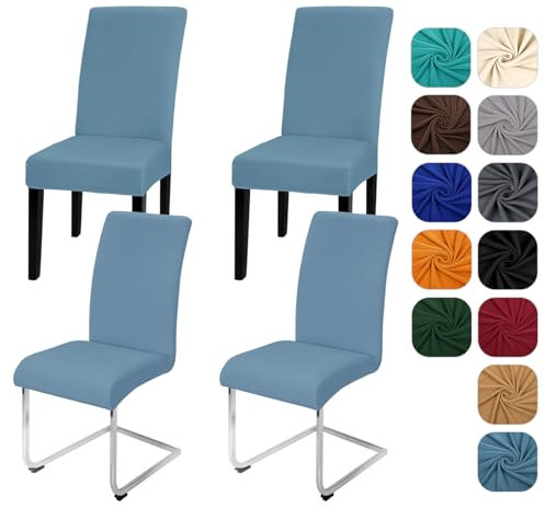Yugarlibi Juego de 4 Fundas Elásticas para Sillas de Comedor, Forros Tapizados Elásticos, Extraíbles, Lavables, para Cocina, Restaurante, Hotel, Banquete, Boda (Azul Grisáceo)