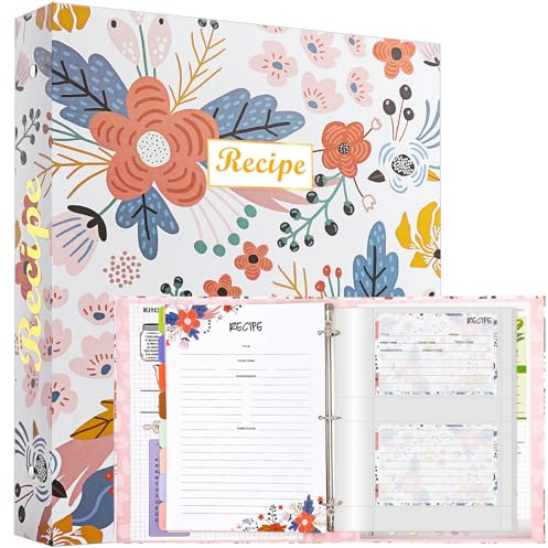 Hihealer 3 Ring Recipe Binder Large Recipe Book to Write in Your Own Recipes with Recipe Cards 4x6, Unique Gifts for Women Grandma - 32x26cm (Weiß)