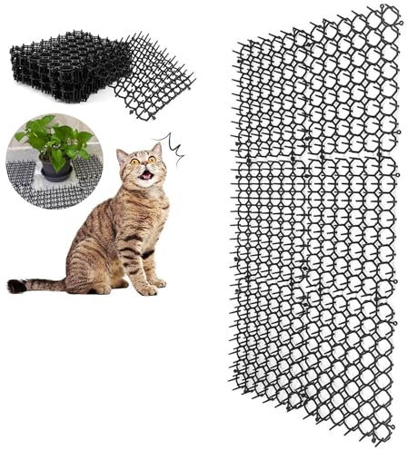 12Pcs Deterrent Mat, Cat Scat Mat Roll, Cat Deterrent Mat Anti Cat Dog Network Indoor Outdoor Repellent Training Plastic Spike Mat for Keeping Away Cats Dogs Protecting Plants
