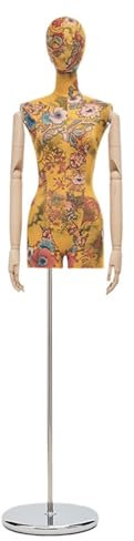 Schneiderpuppe Verstellbar mit Bedrucktem Buntem Samt, Spiegel-Metallsockel aus Edelstahl, Mannequin-Torso Anwendbar auf Bekleidungsgeschäft Brautkleid Puppen ( Size : Silver circle , Color : Yellow )