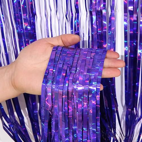 SYSUII 4 Stück Lametta Vorhänge Lila Glitzer -1x1m Metallic Folie Fransen Lametta Vorhänge Hintergrund Glitzervorhänge Glänzende Girlande Fransenvorhang Deko für Weihnachten Hochzeit Party Dekoration