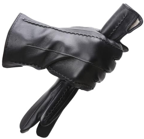 Haitpant Warme Lederhandschuhe für Damen, modisch, weiße Lederhandschuhe, Schwarz , 8.5