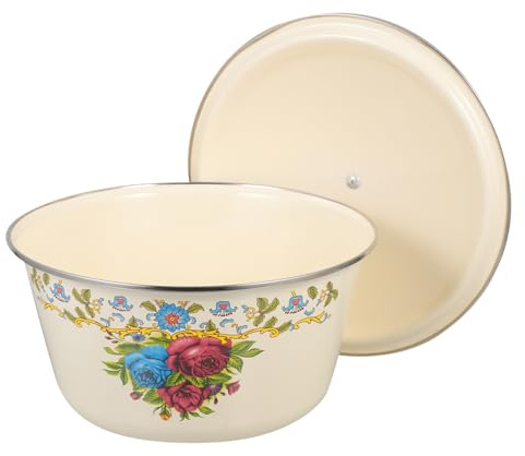 PRETYZOOM Ciotola Smaltata Retrò Spessa Con Coperchio Versatile Per Zuppa Frutta e Conservazione Superficie Liscia Facile Da Pulire Stile Vintage Per Cucina Contemporanea