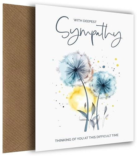 Hey Chimp Tarjeta de condolencia más profunda con dientes de león - Tarjeta de condolencias sinceras por la triste pérdida de seres queridos - Tarjetas de duelo para mamá, papá, marido, esposa
