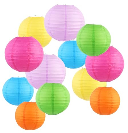 ZYOOO 12 Stück Pastell Bunt Papierlaterne Lampion rund Lampenschirm (25cm, 20cm，15cm) Lampions Hochzeit,Deko Gartenparty,Bride to Be Deko