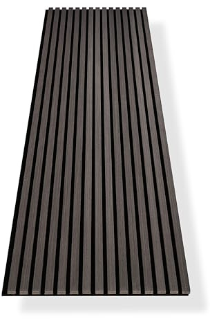 HAGEFOL® Akustikpaneele Holz 240x60 cm, Farbe: Schwarz, Wandpaneele Holz, 3D Lamellenwand aus Holzfurnier auf Akustik Filz, Akustikpaneele 2400x600 mm