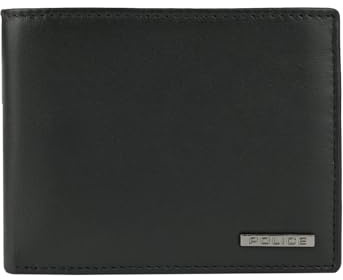 Police Cartera para Hombre de Cuero Auténtico con Monedero, Billetera Plegable con Ranuras para Tarjetas y Compartimento para Billetes, Caja de Regalo, Negro