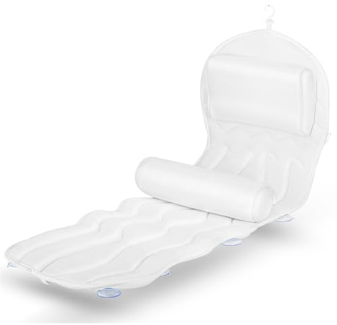 Full Body Bath Pillow for Bathtub, Bath Pillows Cushions for Tub Neck Shoulder Back Support,14 Suction Cups Luxury Bath Tub Mat with Pillow for Adults Bathroom Accessories (51 Inch)