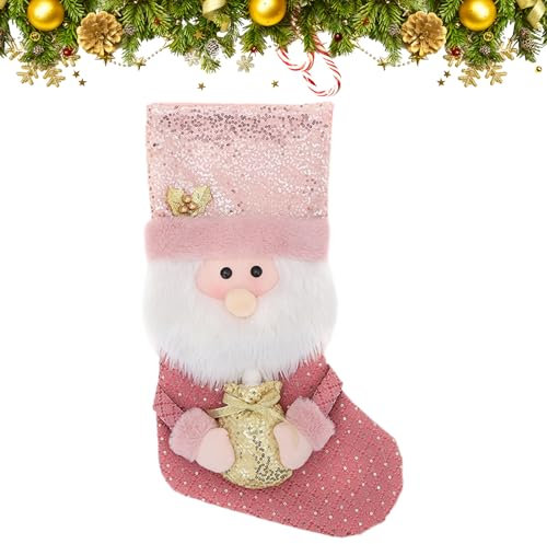 Weihnachtsstrümpfe Rosa,3D Weihnachtsstrümpfe,Große Nikolausstrumpf,Personalisierter GläNzend Weihnachtssocken,Hängend Nikolausstrümpfe Weihnachtsdeko für Weihnachtsbaum,Urlaub,Party,Dekoration