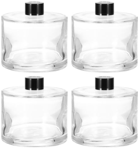 sourcing map 4pcs 500ml/17oz Empty Glass Diffuser Bottle 4.1 x 4.1 Refillable Fragrance Accessories Aromatherapy Jar Container for Replacement Reed Diffuser DIY Home Bathroom Transparent