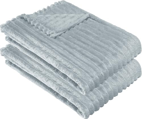 Erwin Müller Wohndecke Aosta 2er-Pack Fleece in Cordoptik Silbergrau Größe 130x170 cm