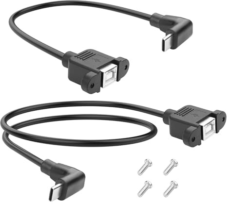 YACSEJAO USB C to USB B 2.0 Female Printer Panel Extension Cable 2 Pcs 0.3M+0.5M USB Type C Male to USB Type B Female Adapter Cable with Screws Mount (Positive Angle)