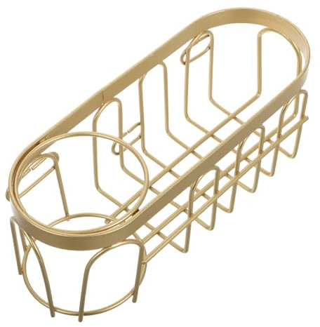 Alipis Sink and Brush Holder 2-in-1 Adhesive Kitchen Sink Organizer Golden Metal Wire Rack for Bathroom and Kitchen Sponge Storage
