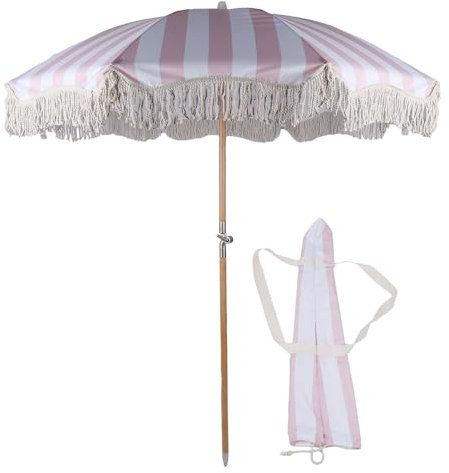 QERLONG Parasol de Plage 215x180 cm, Protection UV, UPF 50+, Nervures en Fibre de Verre, Parasol Portable, Parasol extérieur élégant pour Patio, Jardin et Plage (Rayé)