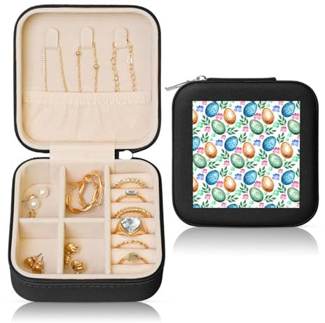 ERSDWRE Easter Eggs Print Jewelry Organizer Box Leather Jewelry Box Ideal For Women'S Earrings Necklaces Rings