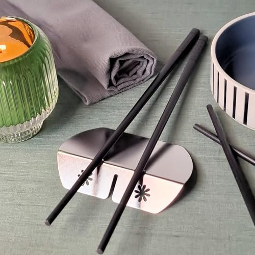 DUDAPRO Stäbchen Ablage Besteckablage Messerbänkchen Edelstahl Motiv Blume poliert silber - Weihnachten Deko, 2 Stück