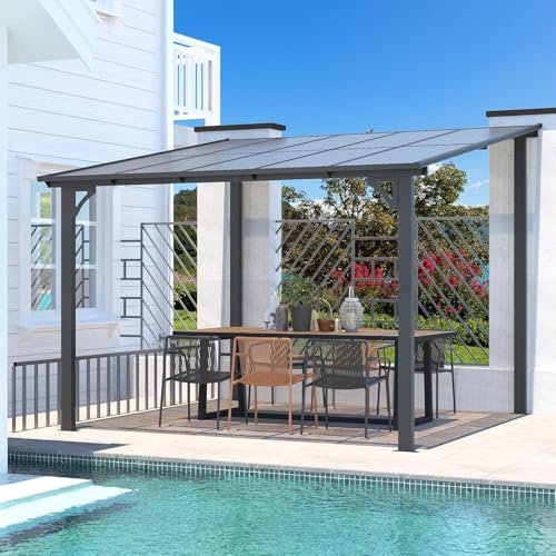 UNIONLINE 2,6x2,6m Wandgestellter Gartenpavillon – Markdown! Metall Pavillon für Terrasse, Veranda, Hinterhof, Schwarz, PVC-Dach