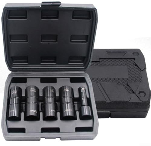 UTTASU 5-teiliges 1/2-Zoll-Antriebs-Steckschlüssel-Set, Flip-Stecknüsse Doppelend-Nüsse mit Verlängerungsstange, dünnwandiges Design für Radmuttern Entfernung, 6-Punkt-Griff, passend für 8 gängige
