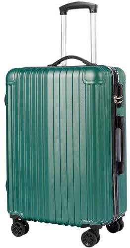 ABISTAB Hartschalen Reisekoffer mittelgroß 66x45x27cm, Handgepäck Koffer, leicht Rollkoffer mit 4 Rollen, Zahlenschloss, Koffer & Trolleys, Dunkelgrün