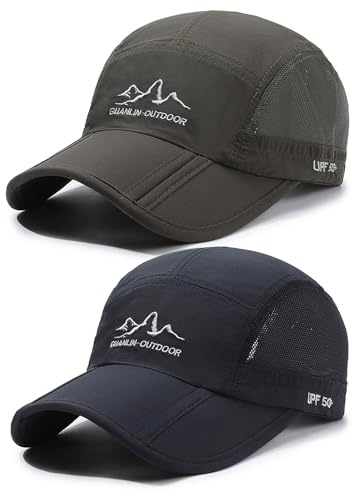 AYPOW 2 Confezioni Cappello Uomo Donna con Visiera, Cappello da Baseball Pieghevole Ad Asciugatura Rapida, Leggero Traspirante Berretto Corsa Cappellino Estivo Sportive Aperta con Regolabile Snapback