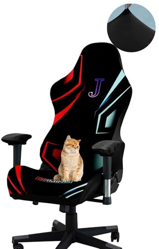 Tedkoo Fundas para sillas Gaming, poliéster elástico con Letras de Colores, para Oficina, Ordenador, sillón reclinable de Carreras(J)
