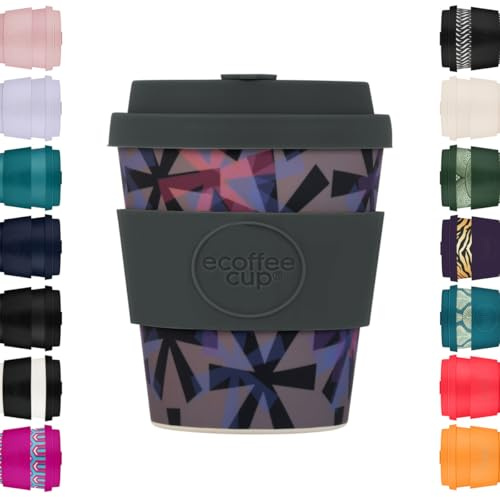 Ecoffee Cup 8oz 240ml Reusable Eco-Friendly 100% Plant Based Coffee Cup with Silicone Lid & Sleeve - Melamine Free & Biodegradable Dishwasher/Microwave Safe Travel Mug (Dunning Kruger)