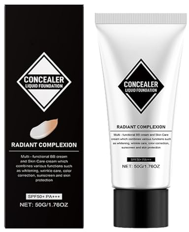 SPF 50+ Moisture Foundation Cream - 1.76 oz Decoloración oculta maquillaje | Base de cuidado de la piel con propiedades hidratantes, protección para mujeres Radiant Glow Tone Night Daily Wear