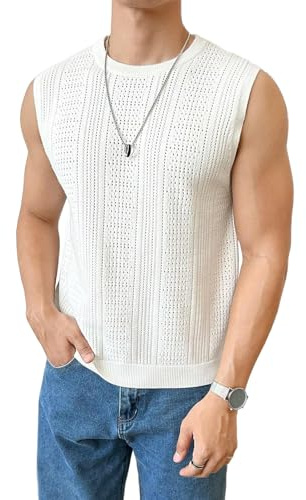 Generisk herr stickade tanktoppar ärmlös ihålig virkad t-shirt mode sommar tröja vers, 22, M