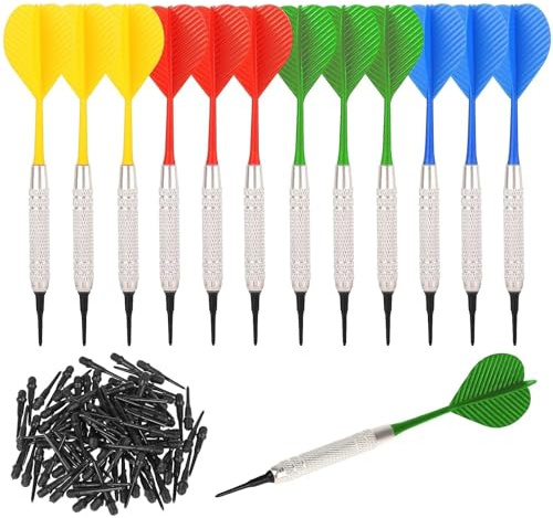 txuzong Dardos con Punta de plástico, Juego de 12 Dardos Blandos con 36 Puntas de plástico para Diana electrónica Plástica para Principiantes y Entrenamiento Avanzado