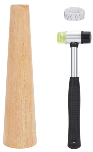 BENECREAT 3 Pz Mandrino per Braccialetti in Legno, Kit di Strumenti di Misurazione per Braccialetti con Martello in Gomma per Gioielli per La Creazione di Gioielli con Avvolgimento del Filo
