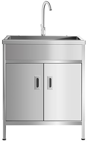 Évier de service mobile en acier inoxydable – Station de lavage des mains autoportante – Évier de cuisine et de buanderie – Design moderne pour la maison et le commerce – 68 x 45 x 80 cm