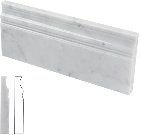 Lovdeco 4 PCS Carrara Marble Baseboard for Kitchen Bathroom Floor Shower, White Marble Trim Molding Polished, 5 X 12 inch
