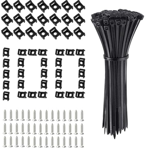 300 Stück Kabelhalter Schraubbar, Kabelschellen Kabelbefestigung Kabelbinder Halter Kabelschellen zum Schrauben mit Schrauben für Hause Büro Drähte Kabelmanagement (schwarze)