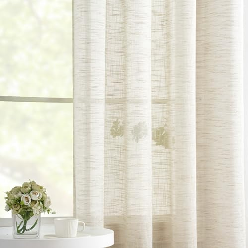 Treatmentex Cortinas Translúcidas Beige para Dormitorio, Salón, 140x225cm | Cortinas Lisas de Textura Lino con Bolsillo para Barra, Ideal para Oficina, Comedor, Habitación, Estilo Elegante,2 Piezas
