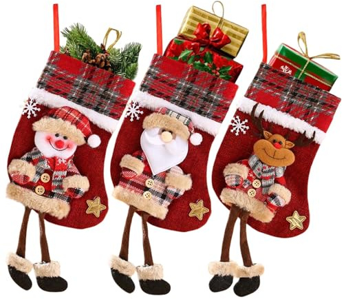 GTJEOI Nikolausstrumpf Kinder 3er Set, Klein Weihnachtsstrumpf, Nikolausstiefel zum Befüllen, Personalisiert Weihnachtssocken, Kamin Weihnachtssocken für Weihnachtsdeko