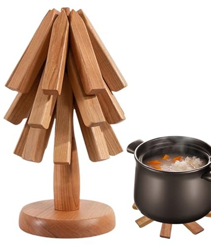 Sottopiano in legno – Sottopiatto antiscivolo a forma di albero, set di protezione anti-bruciore per tavolo da pranzo, appartamento, dormitorio, cucina da campeggio