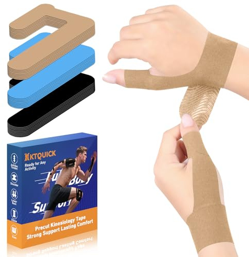 Förskurna kinesiotejp för fingerskydd och sendrade, KTQUICK 10 stycken kinesiologitejp för sendinflammation, hudvänlig och vattentät och elastisk fysio, fingerförband-vänster hudfärg