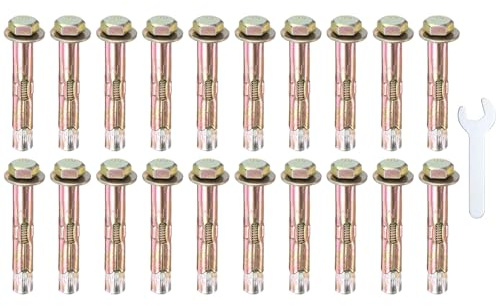 M METERXITY 20pcs Bullone A Espansione Esagonale M6x40mm Con Chiave Da 10mm | Acciaio Ferro-Carbonio Zincato Colorato, Per Pareti In Cemento/Mattoni Pieni, Bullone Metallico Anti-Corrosione
