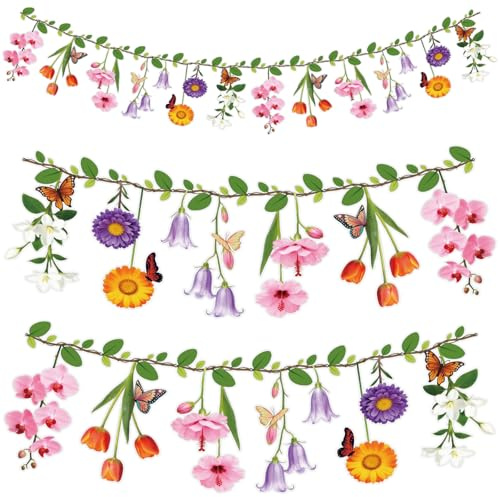 2 Stück Wildblume Deko Banner 2M, Girlande Geburtstag Wiederverwendbare, wasserfeste Blumengirlande für Gartenpartys, Wald- und Tropenmottos, Hochzeiten, Babypartys, Geburtstage, Teepartys (Rosa)