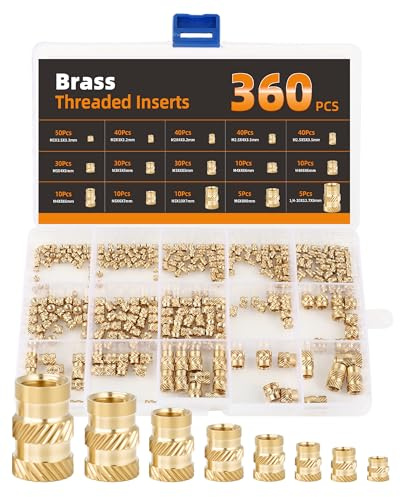Set de 360 insertos roscados – Tuercas de inserción de latón M2, M2.5, M3, M4, M5, M6 en caja PP, rosca moleteada para fusión, ideales para impresión 3D y piezas de plástico