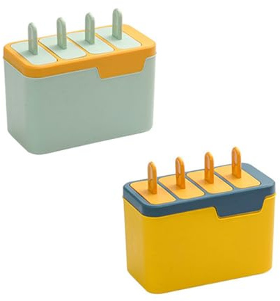 Veemoon Lot de 2 Moules à Sucettes Glacées Réutilisables en Plastique 4 Compartiments Couleurs Bleu et Vert Fabrication Maison de Glaces DIY Légers et Faciles à Nettoyer Adaptés au