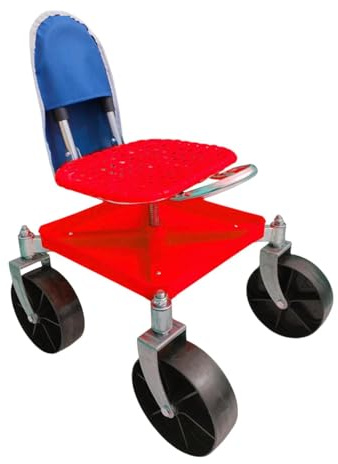 Gartenwagen Rollsitz mit rutschfestem gewebtem PP, 360° drehbarer Gartenhocker & Aufbewahrungstasche für die Bepflanzung im Freien, roter Gartenstuhl für Gärtner