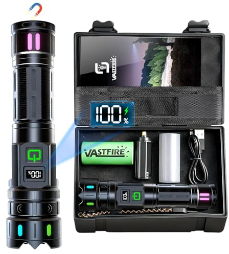 VASTFIRE Torches LED Super Bright Rechargeable 500000 Lumens, 30W Extra Bright Torch with LCD Display, 3937ft Beam & 12H Long Lasting, High Powered Powerful Flashlight with Magnet for Home, Camping