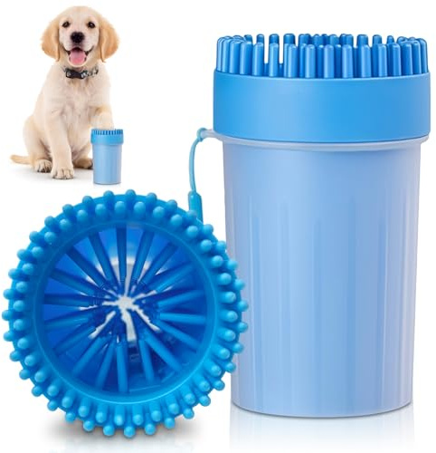 AMFUN Limpiador de Patas para Perros, Portátil de Perro Limpia Pata, Reutilizable Lava para Mascota, para Mascotas de Talla Pequeña y Mediana - Azul Mediano