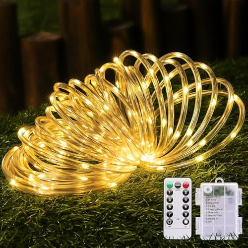 cuzile 10M 100 LEDS Lichterschlauch Batterie, Schlauch Außen mit Fernbedienung und Timer, IP65 Wasserdicht, 8 Modi und dimmbar Lichterkette Innen Strom für Weihnachten, Schwimmbad Deko