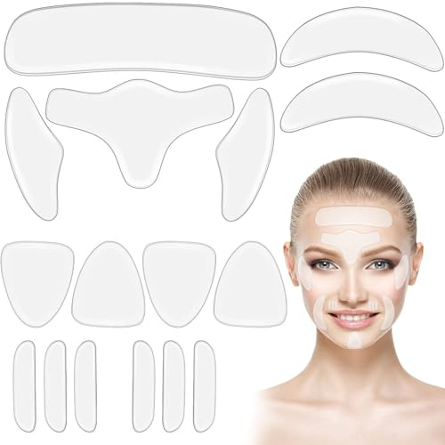 64PCS Parches faciales de silicona, almohadillas de gel de parches antiarrugas reutilizables reducen las arrugas en la frente y las mejillas, labios, ojos, cuello, barbilla, pecho